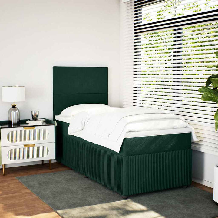 kontinentalseng med madras 100x200 cm fløjl mørkegrøn