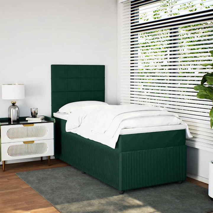 kontinentalseng med madras 100x200 cm fløjl mørkegrøn