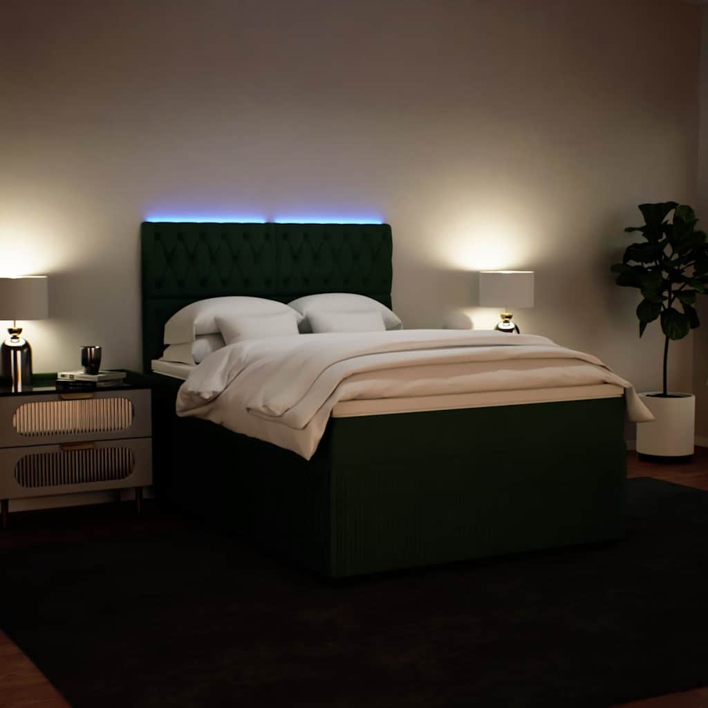 kontinentalseng med madras 140x190 cm fløjl mørkegrøn