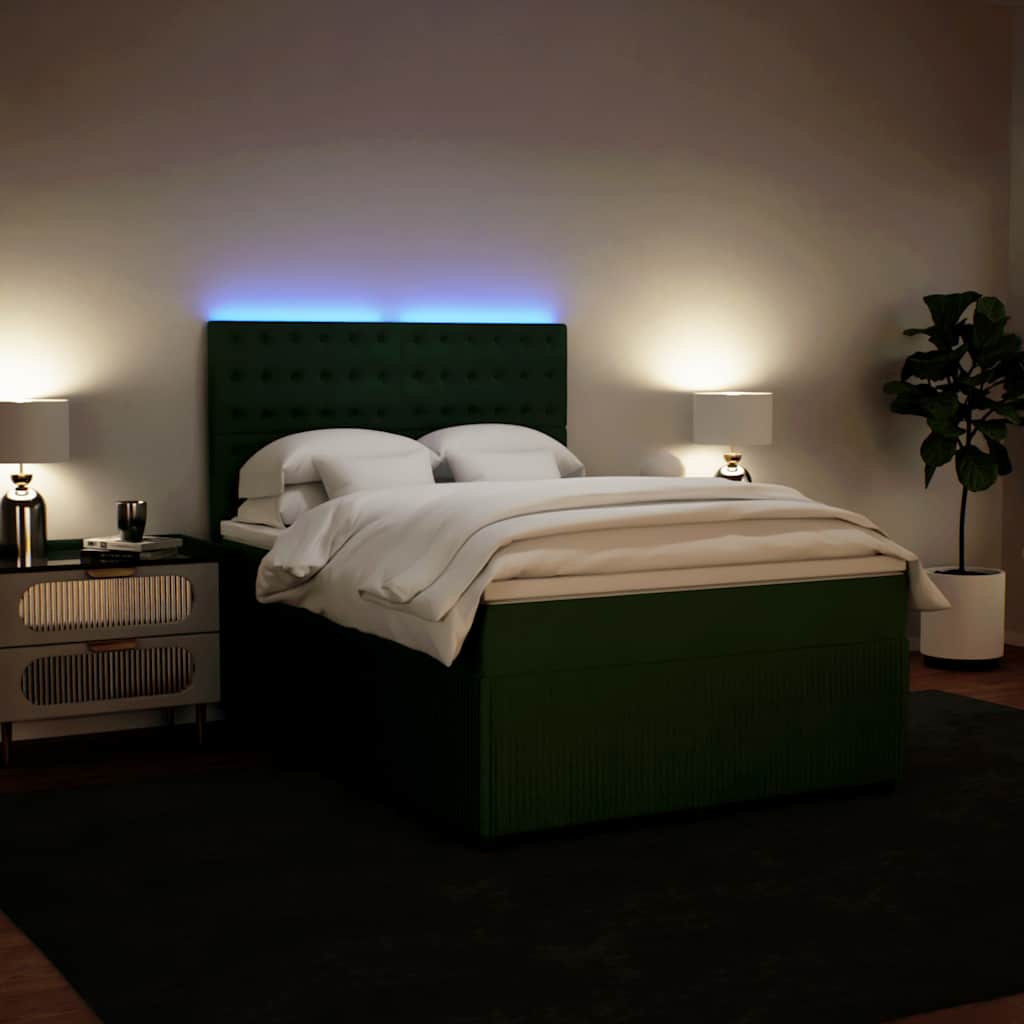 kontinentalseng med madras 140x190 cm fløjl mørkegrøn