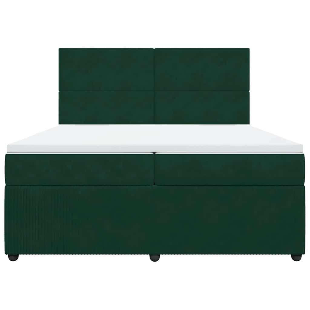 kontinentalseng med madras 200x200 cm fløjl mørkegrøn