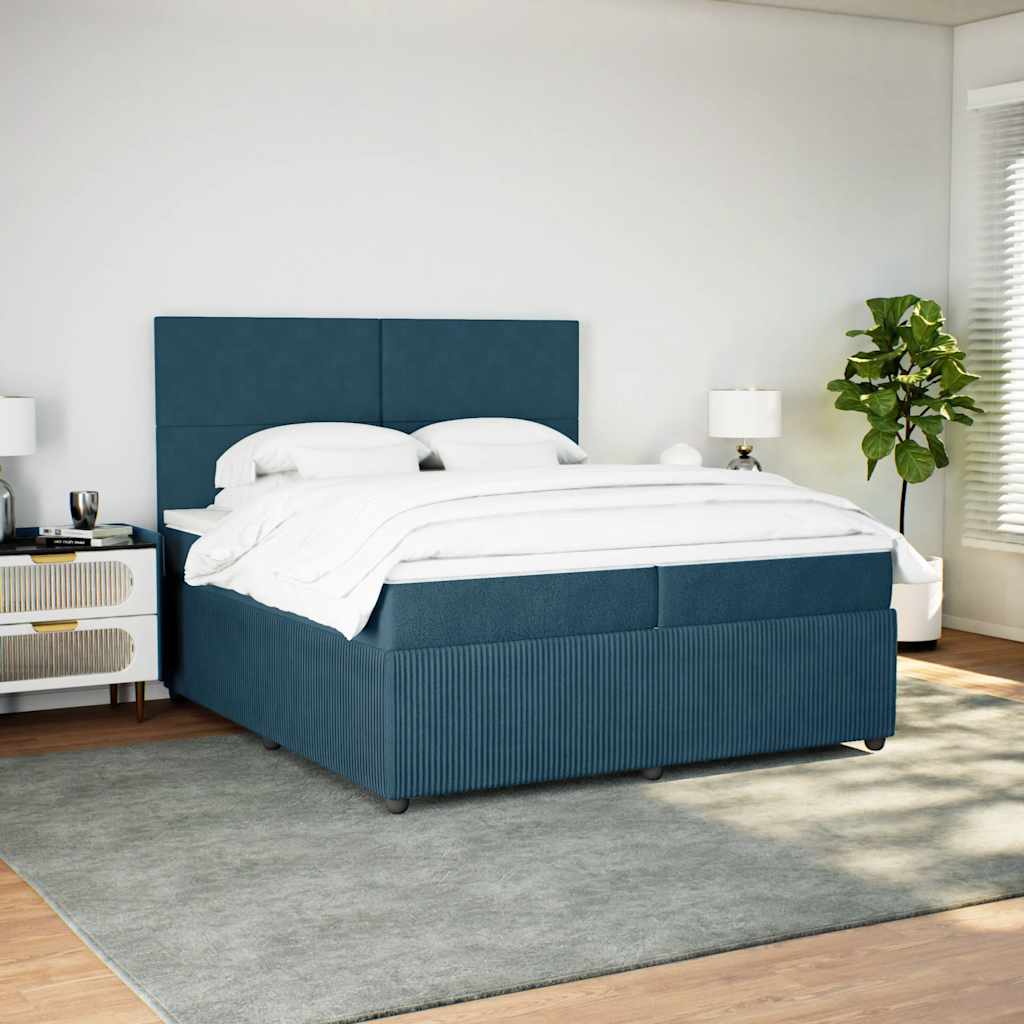 kontinentalseng med madras 200x200 cm fløjl blå
