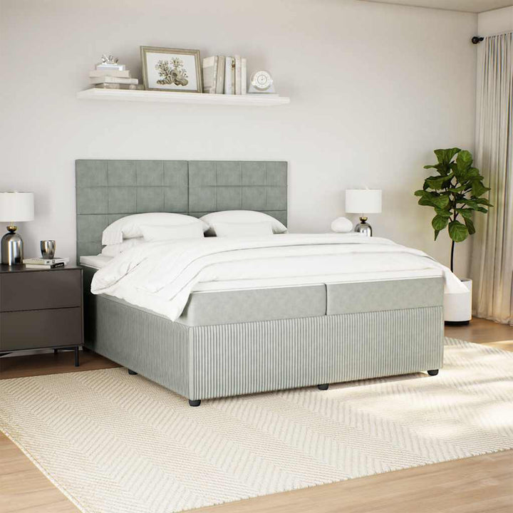 kontinentalseng med madras 200x200 cm fløjl lysegrå