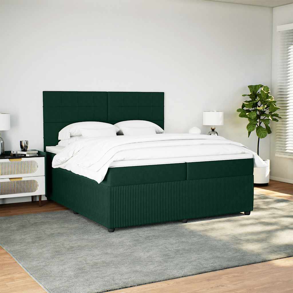 kontinentalseng med madras 200x200 cm fløjl mørkegrøn