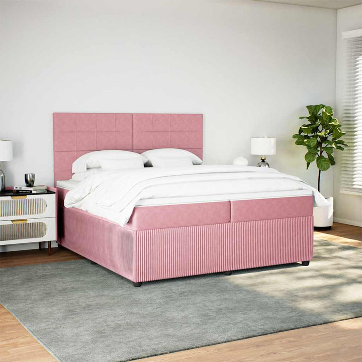 kontinentalseng med madras 200x200 cm fløjl lyserød