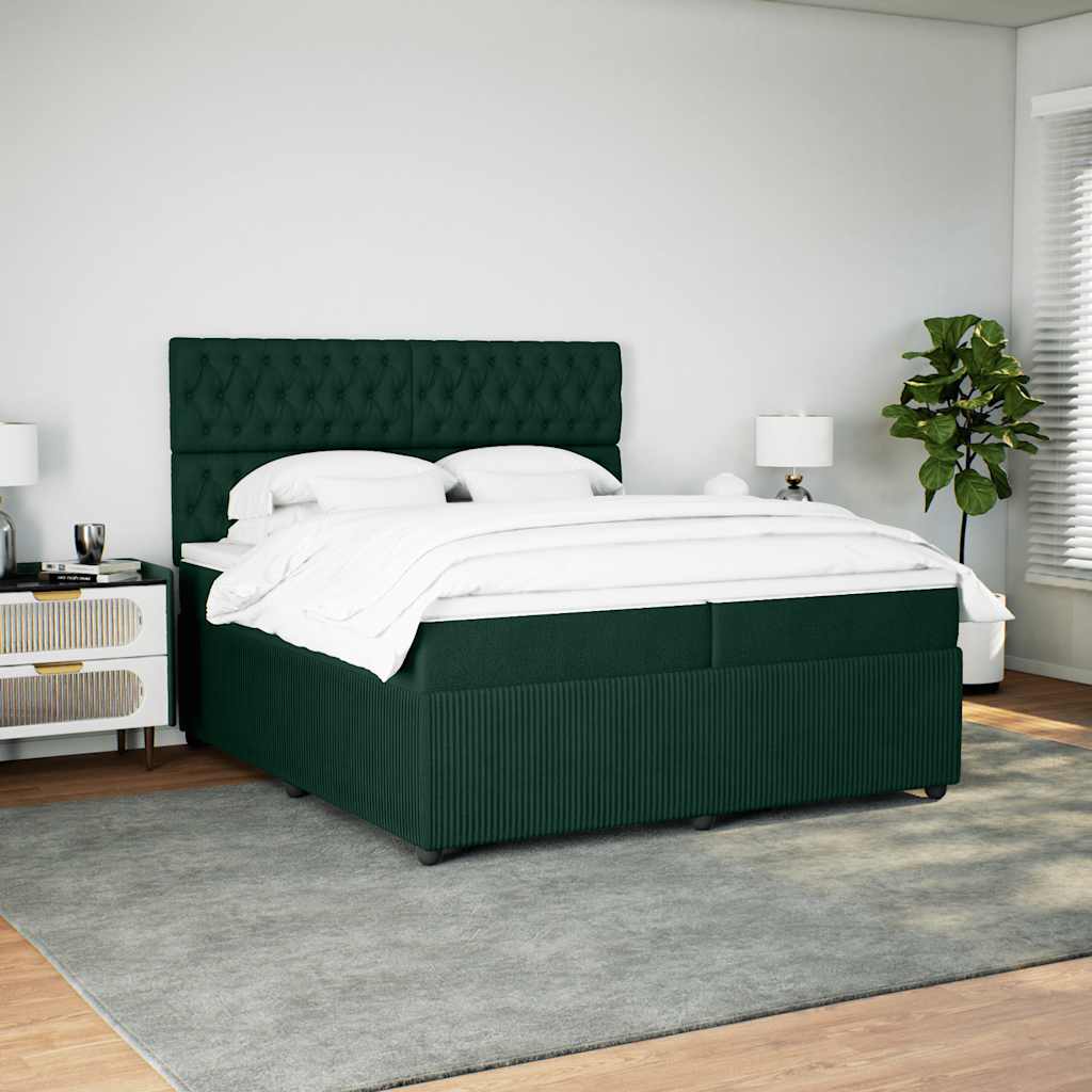 kontinentalseng med madras 200x200 cm fløjl mørkegrøn