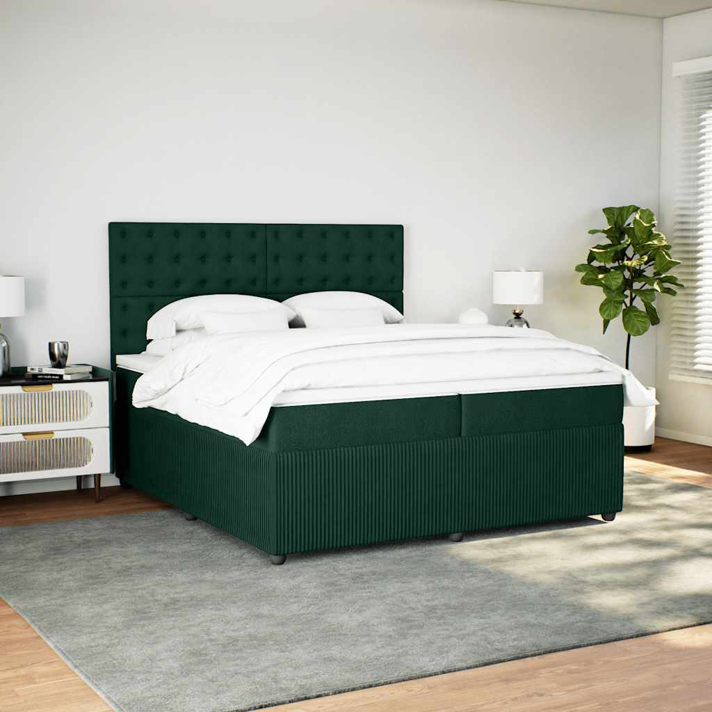 kontinentalseng med madras 200x200 cm fløjl mørkegrøn