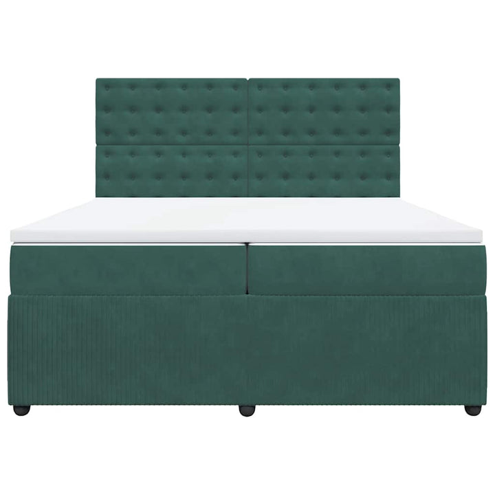 kontinentalseng med madras 200x200 cm fløjl mørkegrøn