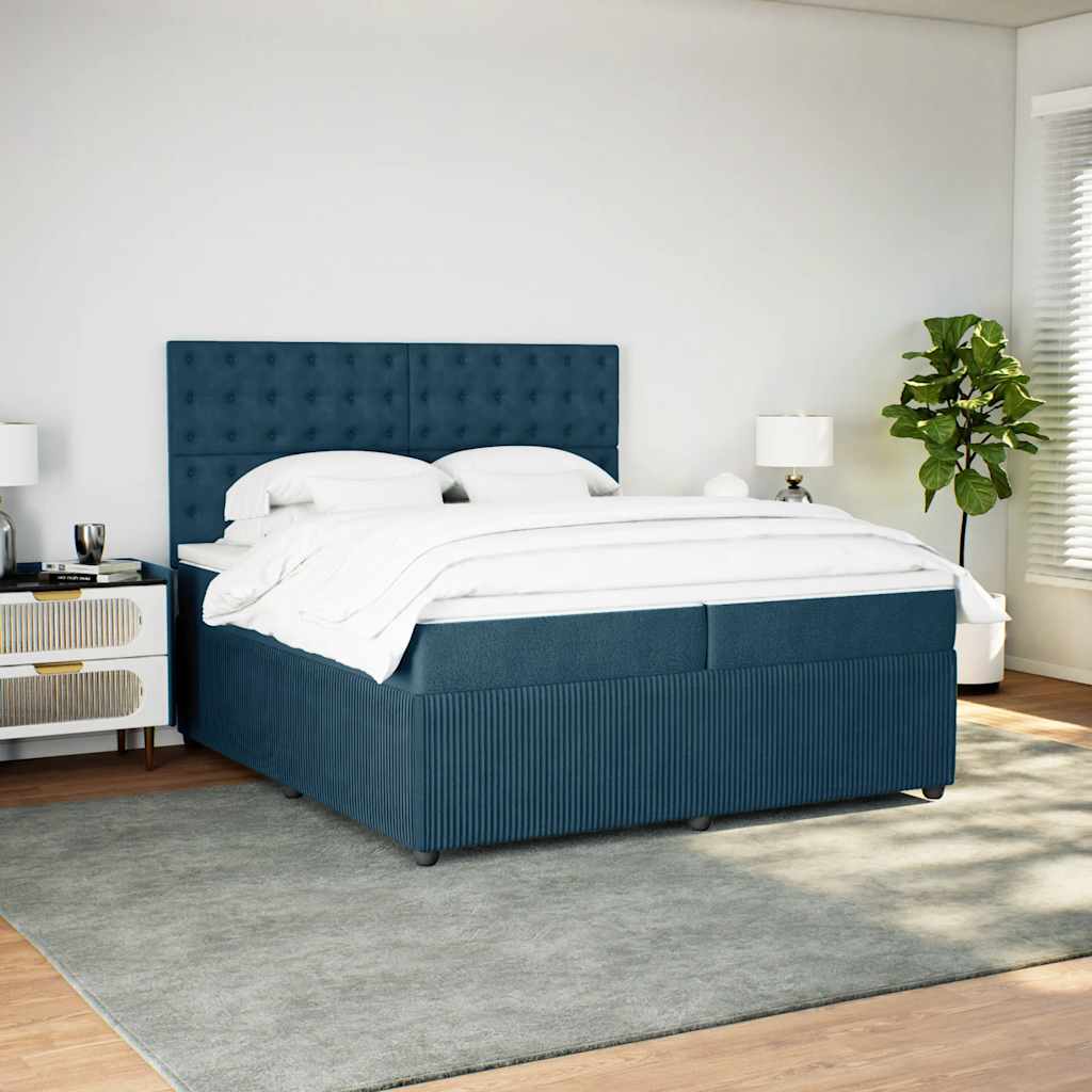 kontinentalseng med madras 200x200 cm fløjl blå