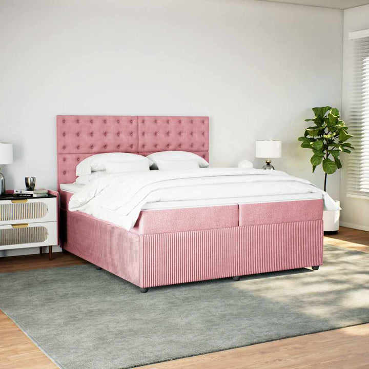 kontinentalseng med madras 200x200 cm fløjl lyserød