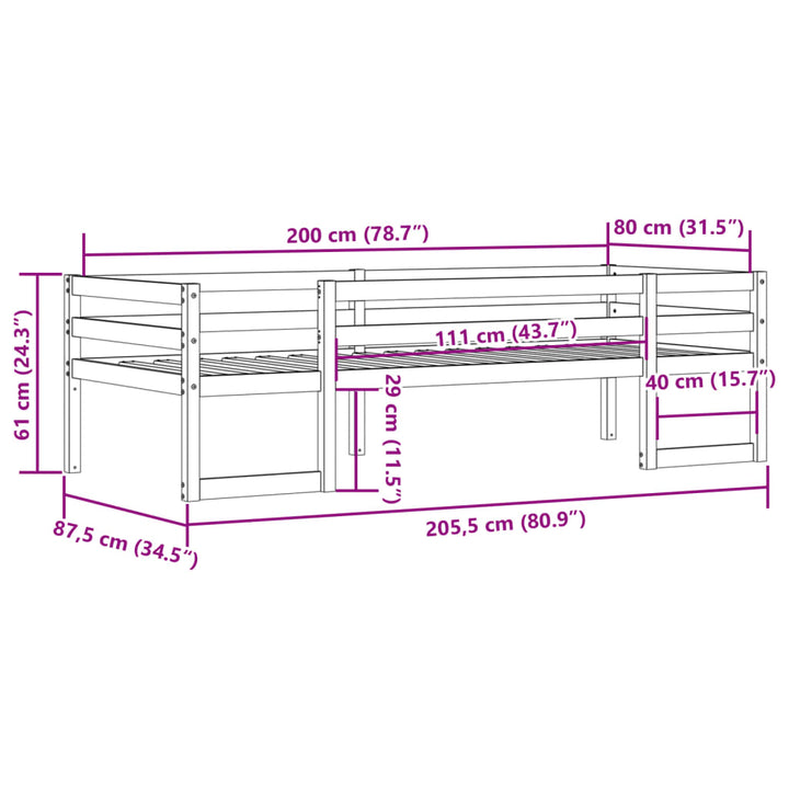 sengeramme til juniorseng 80x200 cm massivt fyrretræ
