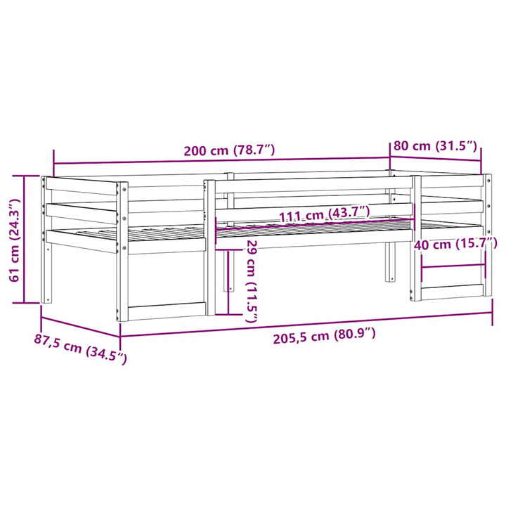 sengeramme til juniorseng 80x200 cm massivt fyrretræ gyldenbrun
