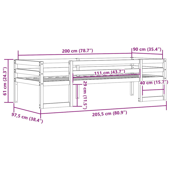 sengeramme til juniorseng 90x200 cm massivt fyrretræ gyldenbrun