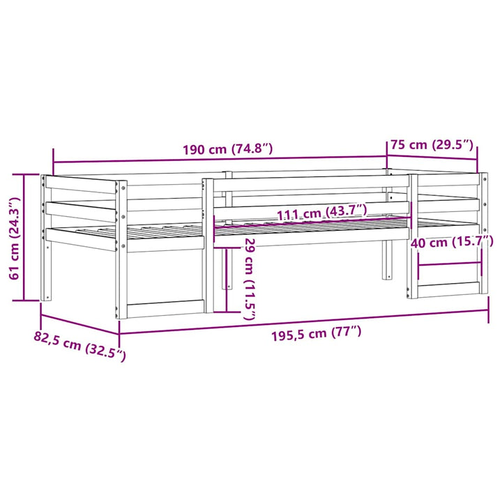 sengeramme til juniorseng 75x190 cm massivt fyrretræ hvid