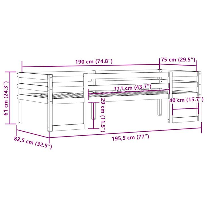 sengeramme til juniorseng 75x190 cm massivt fyrretræ gyldenbrun