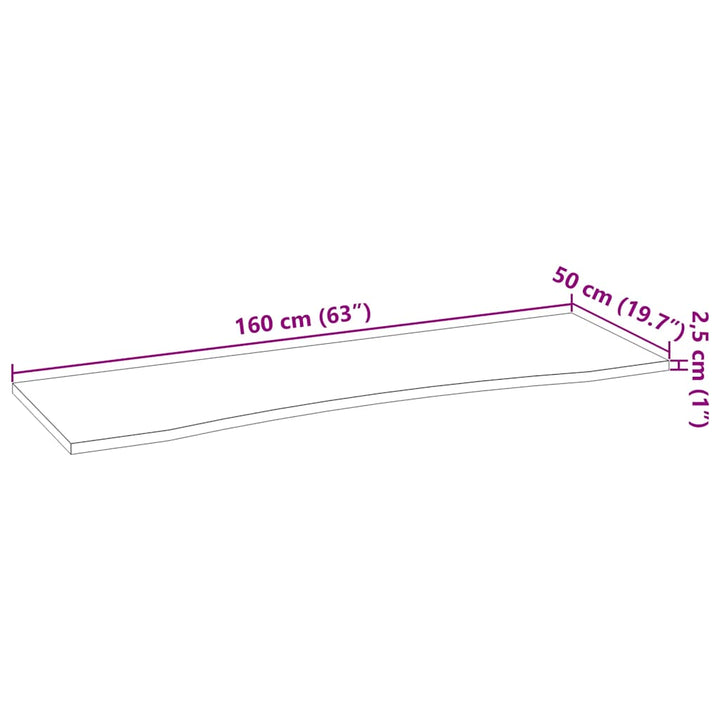 bordplade ubehandlet 160x50x2,5 cm massivt egetræ rektangulær