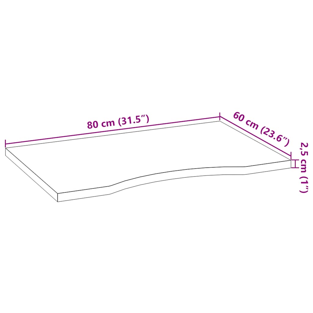 bordplade ubehandlet 80x60x2,5 cm massivt egetræ rektangulær
