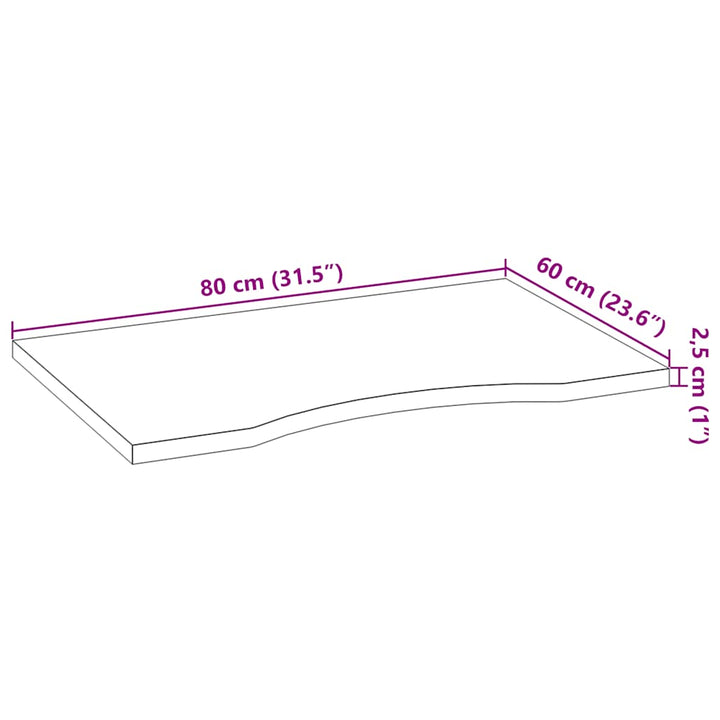 bordplade ubehandlet 80x60x2,5 cm massivt egetræ rektangulær
