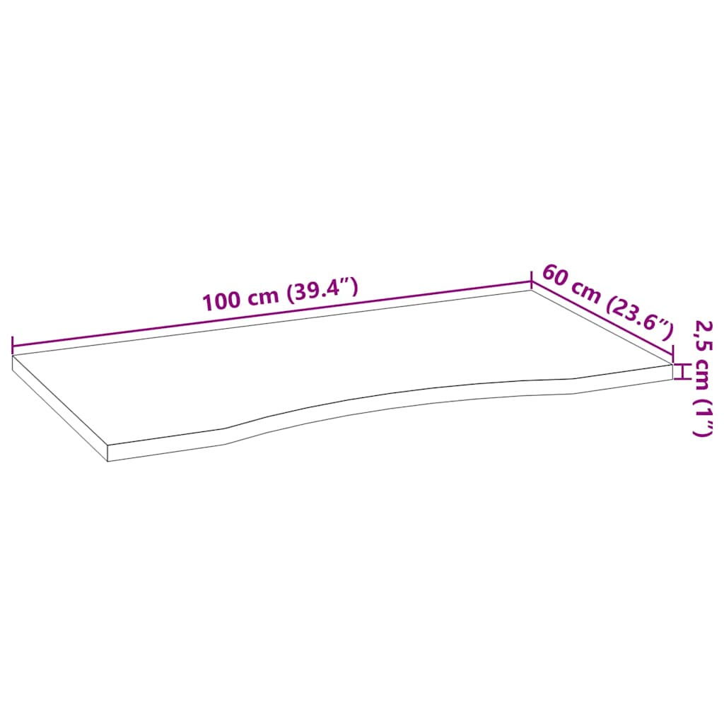 bordplade 100x60x2,5 cm massivt egetræ rektangulær lysebrun