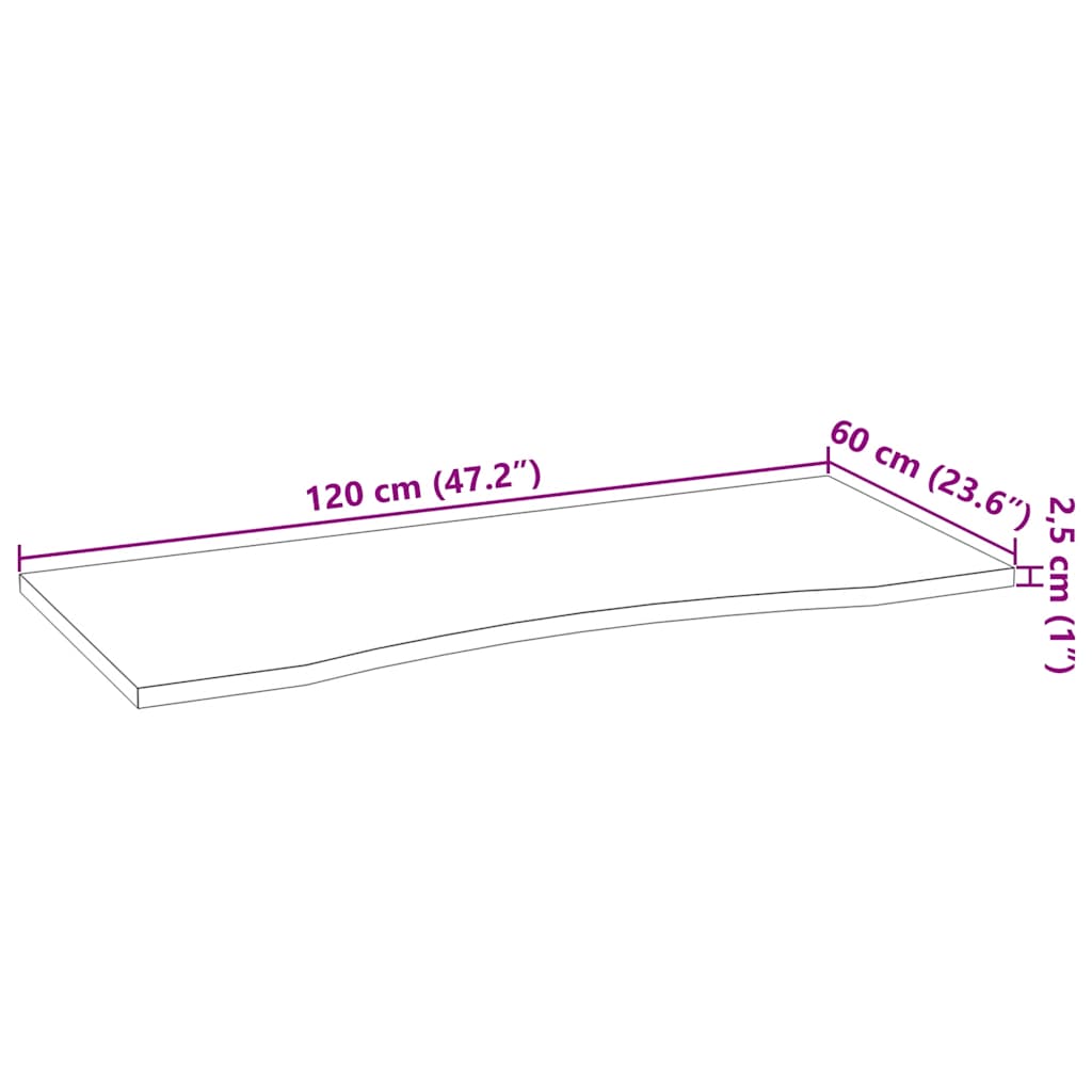 bordplade 120x60x2,5 cm massivt egetræ rektangulær lysebrun