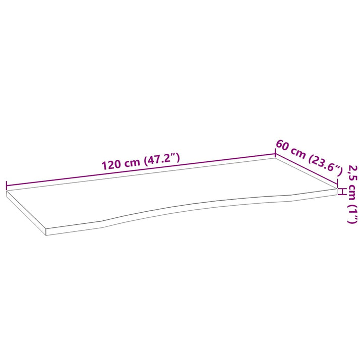 bordplade 120x60x2,5 cm massivt egetræ rektangulær lysebrun