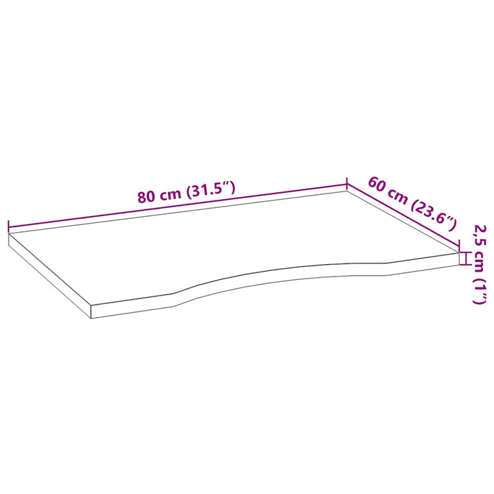 bordplade 80x60x2,5 cm massivt egetræ rektangulær mørkebrun