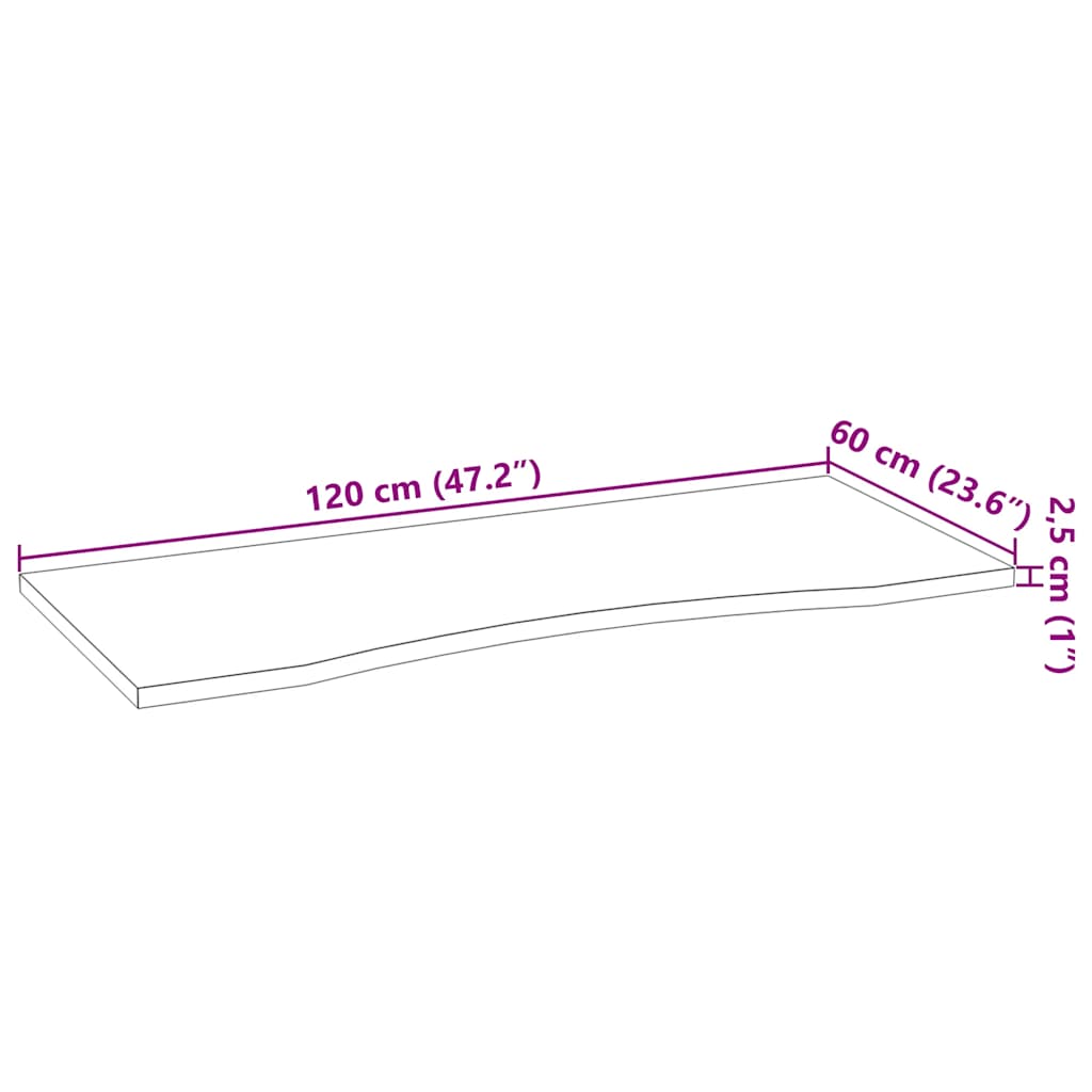 bordplade 120x60x2,5 cm massivt egetræ rektangulær mørkebrun