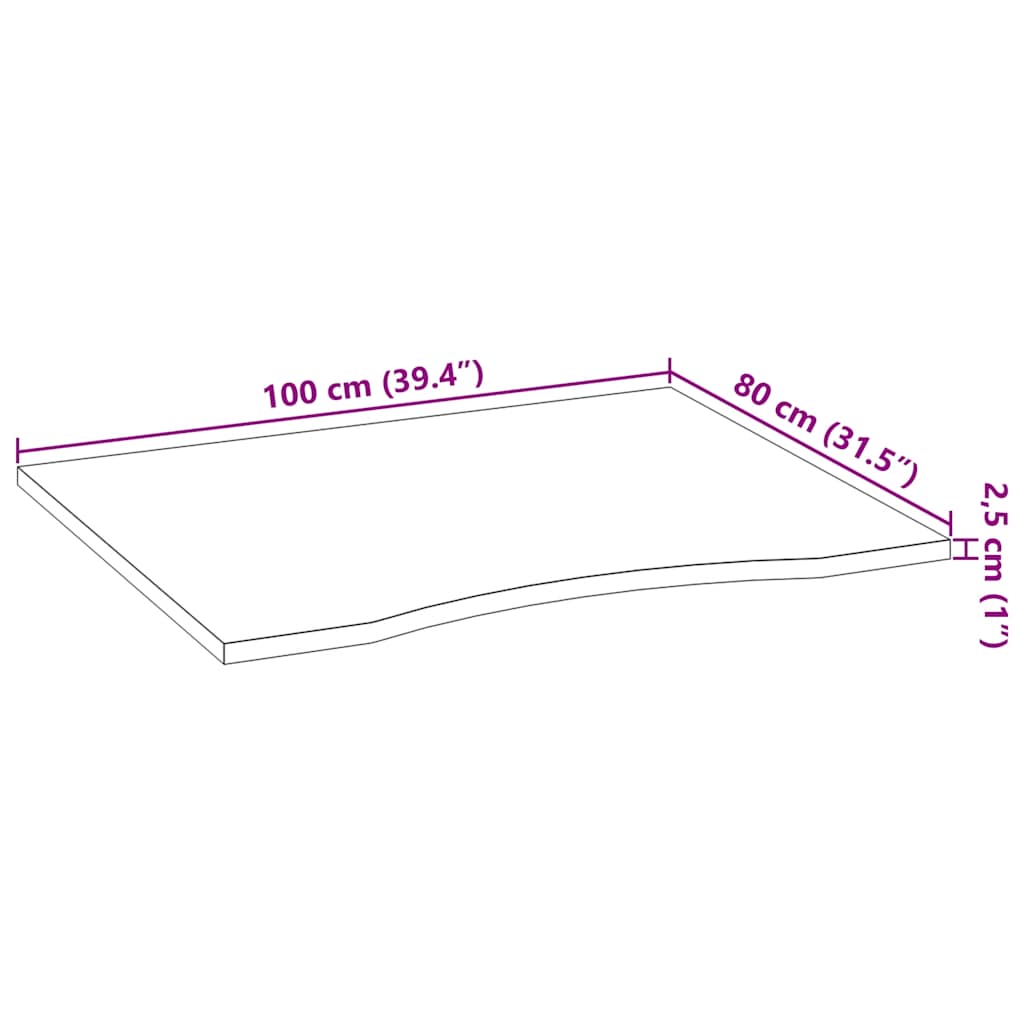 bordplade 100x80x2,5 cm massivt egetræ rektangulær mørkebrun