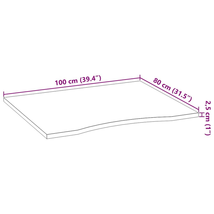 bordplade 100x80x2,5 cm massivt egetræ rektangulær mørkebrun