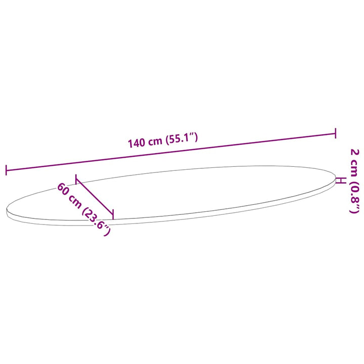 bordplade 140x60x2 cm massivt egetræ oval