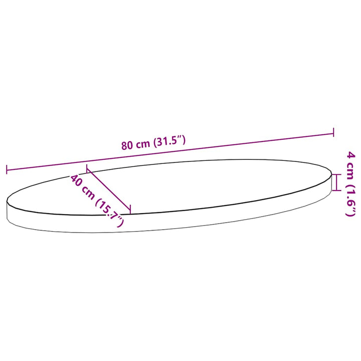 bordplade 80x40x4 cm massivt egetræ oval
