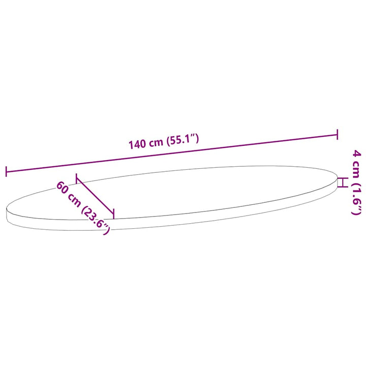 bordplade 140x60x4 cm massivt egetræ oval