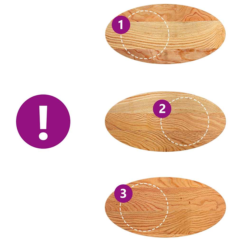 bordplade 80x40x4 cm massivt egetræ oval lysebrun