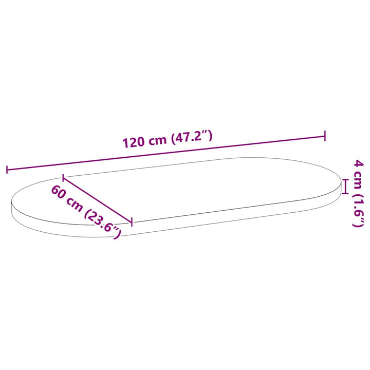 bordplade 120x60x4 cm massivt egetræ oval