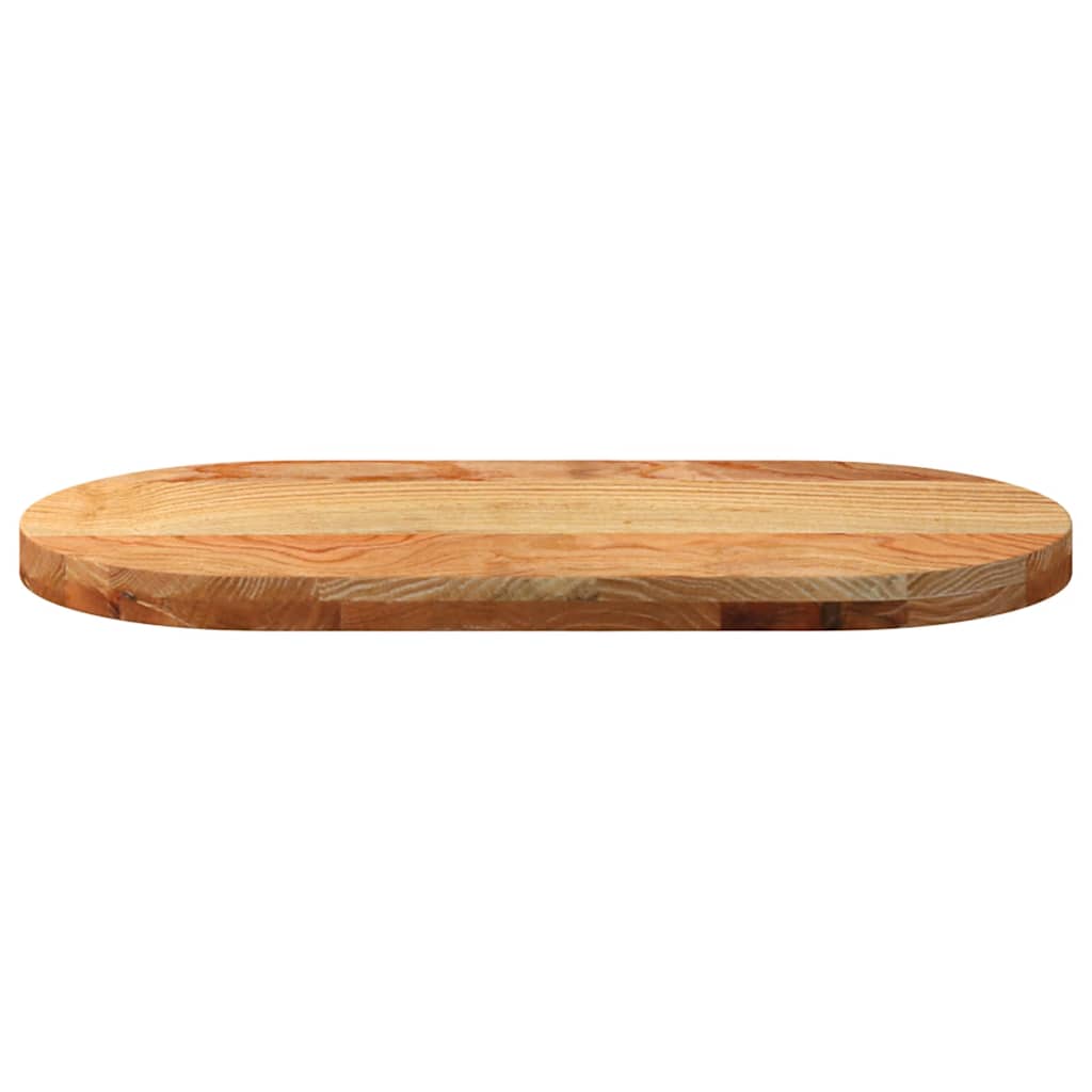 bordplade 80x40x4 cm massivt egetræ oval lysebrun