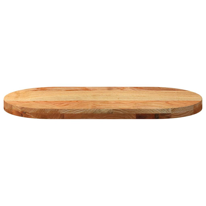 bordplade 80x40x4 cm massivt egetræ oval lysebrun