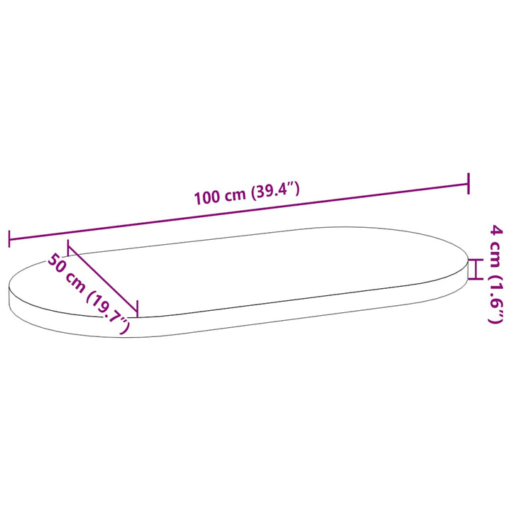 bordplade 100x50x4 cm massivt egetræ oval mørkebrun