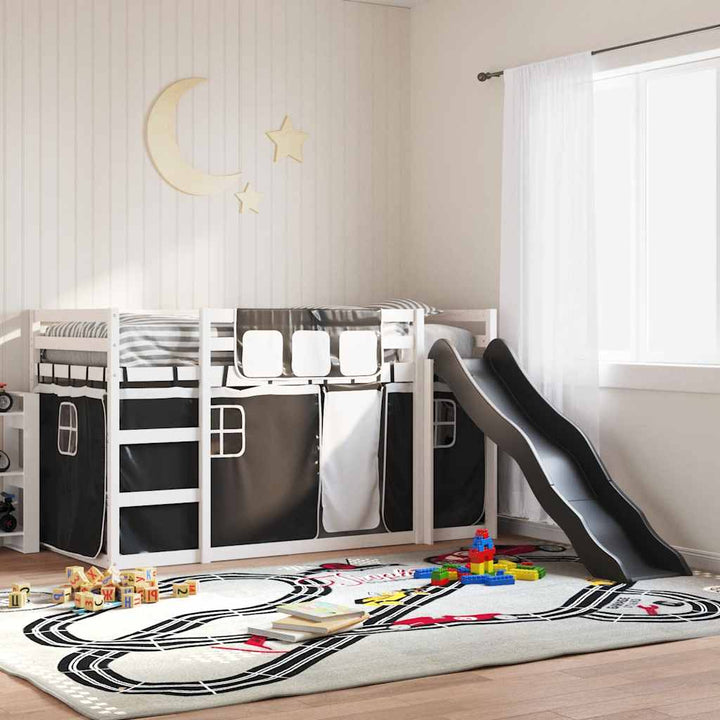 køjeseng med rutsjebane og forhæng 90x200 cm hvid og sort