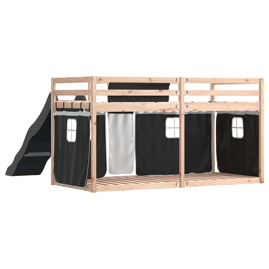 køjeseng med rutsjebane og forhæng 80x200 cm hvid og sort