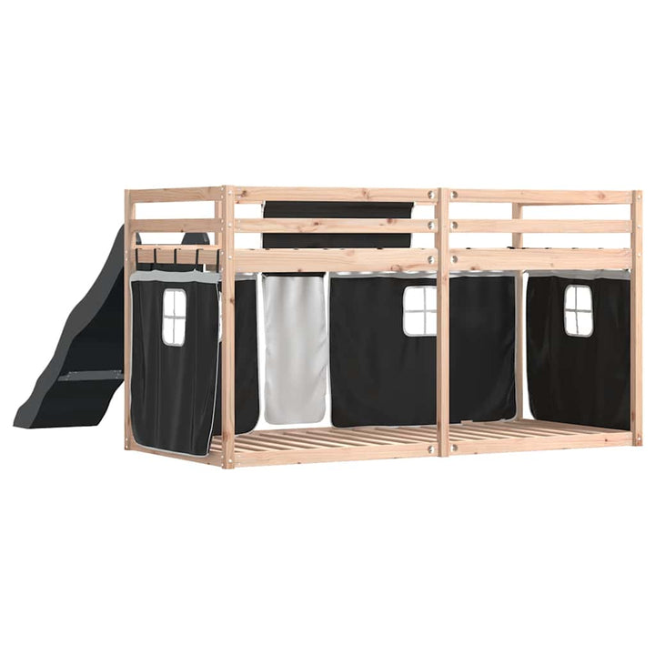 køjeseng med rutsjebane og forhæng 80x200 cm hvid og sort