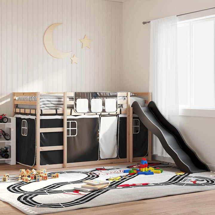 køjeseng med rutsjebane og forhæng 80x200 cm hvid og sort