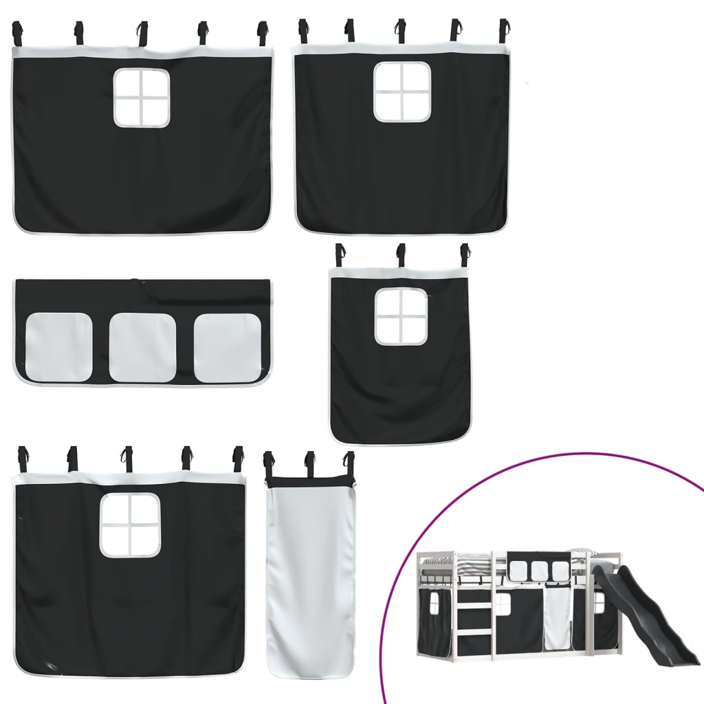 køjeseng med rutsjebane og forhæng 80x200 cm hvid og sort