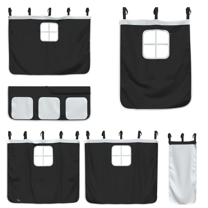 køjeseng med rutsjebane og forhæng 80x200 cm hvid og sort