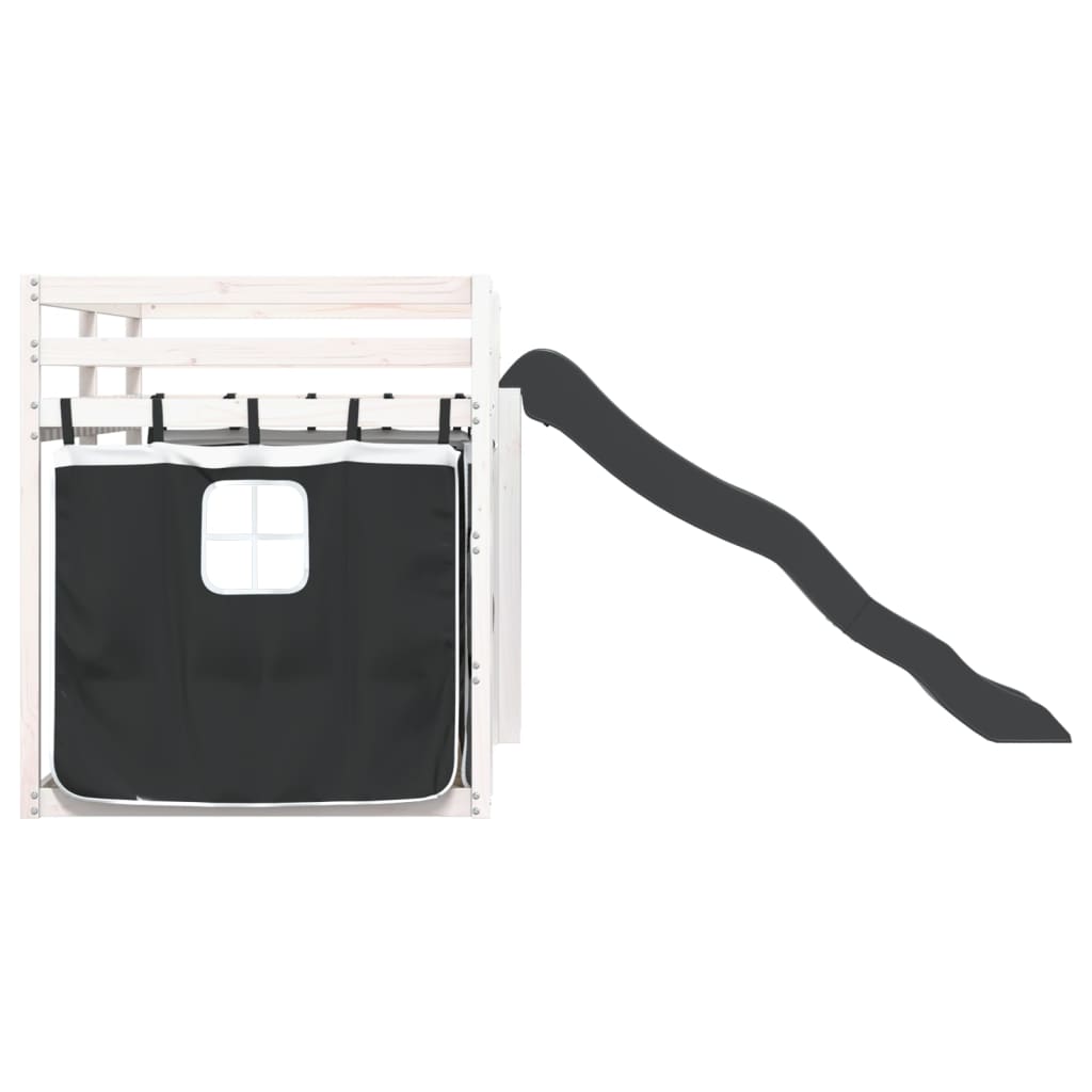køjeseng med rutsjebane og forhæng 80x200 cm hvid og sort