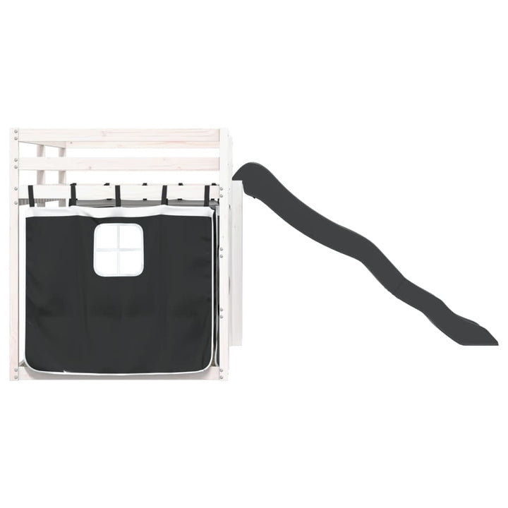køjeseng med rutsjebane og forhæng 80x200 cm hvid og sort