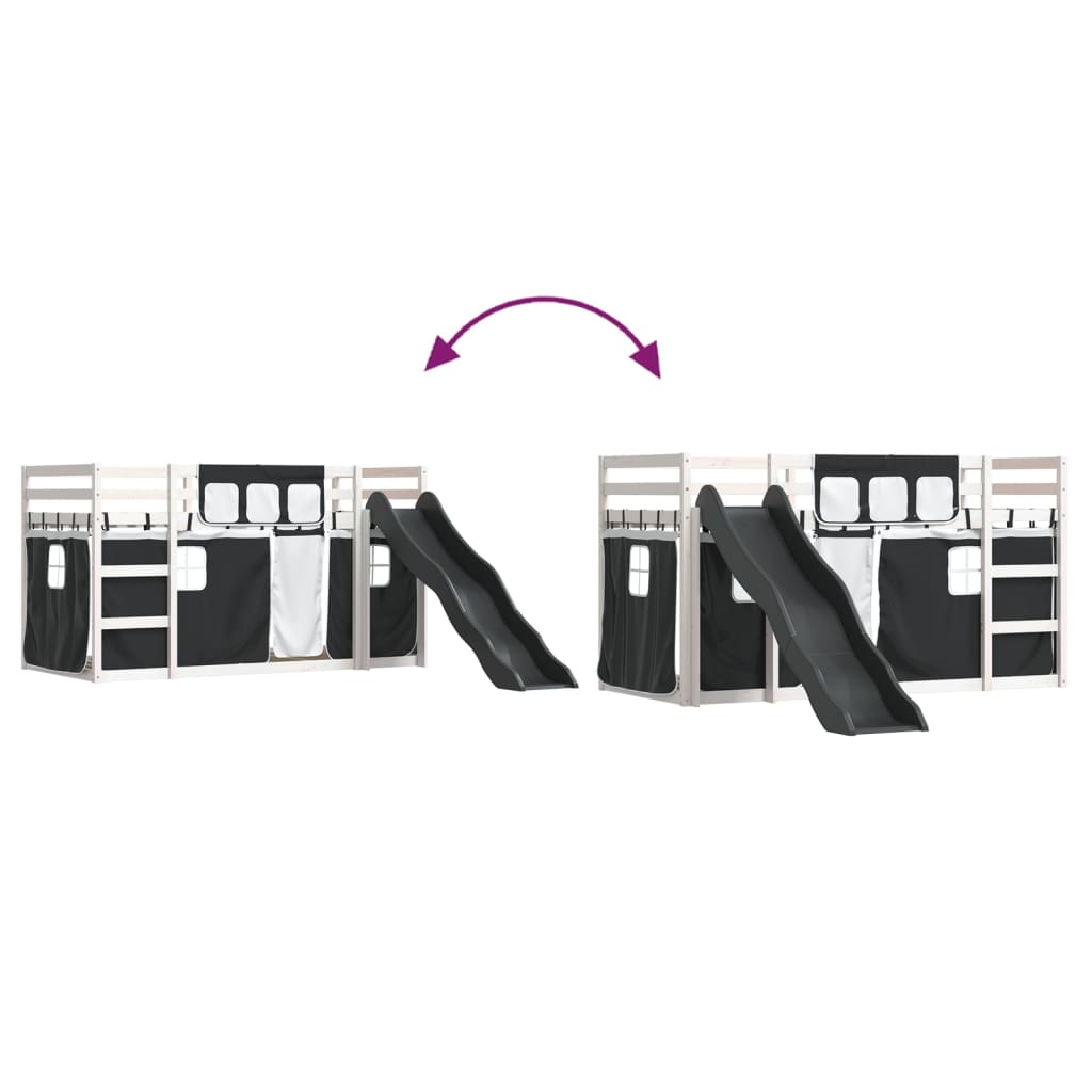 køjeseng med rutsjebane og forhæng 80x200 cm hvid og sort