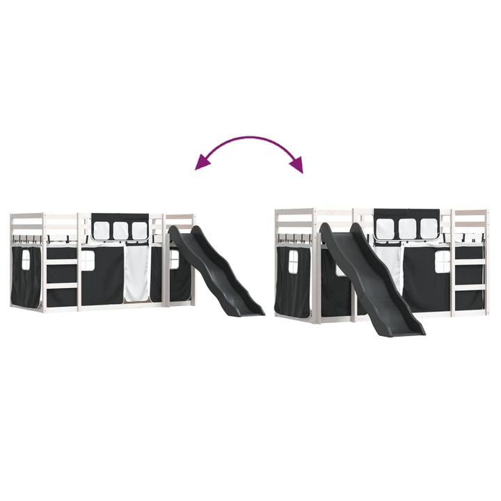 køjeseng med rutsjebane og forhæng 80x200 cm hvid og sort