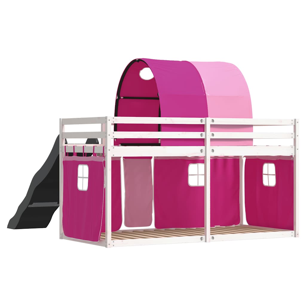 køjeseng med rutsjebane og forhæng 90x200 cm lyserød