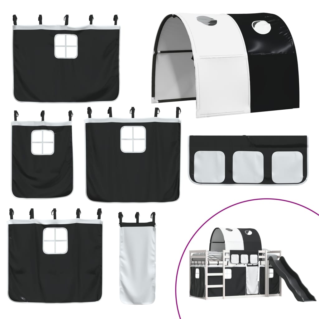 køjeseng med rutsjebane og forhæng 80x200 cm hvid og sort