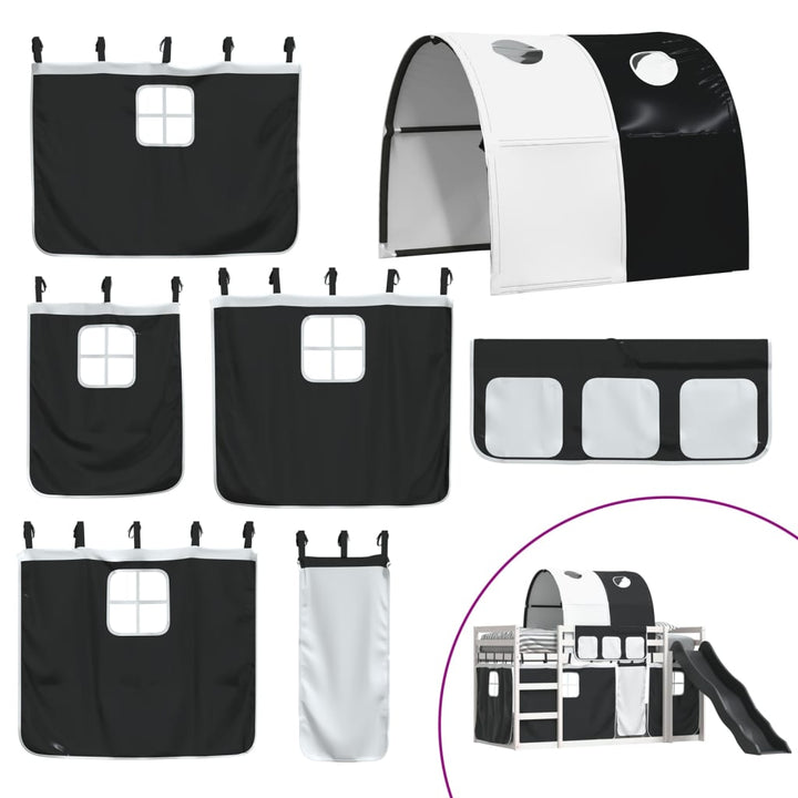 køjeseng med rutsjebane og forhæng 80x200 cm hvid og sort